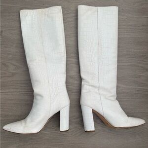 Paris Texas White Croc-Embossed Heeled Boots